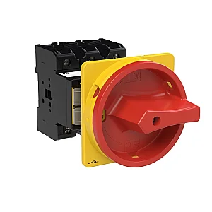 48218 - P3-63/v/svb - Main Switch, P3, 63 A, Rear Mounting, 3 Pole, Emergency Switching Off Function, With Red Rotary Handle And Yellow Locking Ring, Lockable In The 0 (off) Position - Eaton