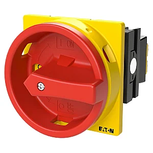 53110 - T0-1-8200/ea/svb - Main Switch, T0, 20 A, Flush Mounting, 1 Contact Unit(s), 1 Pole, Emergency Switching Off Function, With Red Rotary Handle And Yellow Locking Ring, Lockable In The 0 (off) Position - Eaton