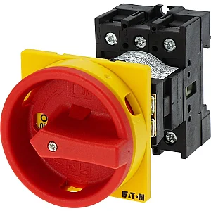 55335 - P1-25/v/svb - Main Switch, P1, 25 A, Rear Mounting, 3 Pole, Emergency Switching Off Function, With Red Rotary Handle And Yellow Locking Ring, Lockable In The 0 (off) Position - Eaton