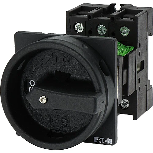 55484 - P1-32/v/svb-sw - Main Switch, P1, 32 A, Rear Mounting, 3 Pole, Stop Function, With Black Rotary Handle And Locking Ring, Lockable In The 0 (off) Position - 1