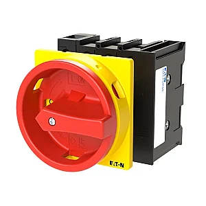 57859 - P1-32/ea/svb/n/hi11 - Main Switch, P1, 32 A, Flush Mounting, 3 Pole + N, 1 N/o, 1 N/c, Emergency Switching Off Function, With Red Rotary Handle And Yellow Locking Ring, Lockable In The 0 (off) Position - Eaton