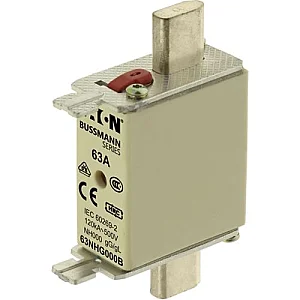 63NHG000B - Fuse-link, LV, 63 A, AC 500 V, NH000, gL/gG, IEC, dual indicator, live gripping lugs - Eaton