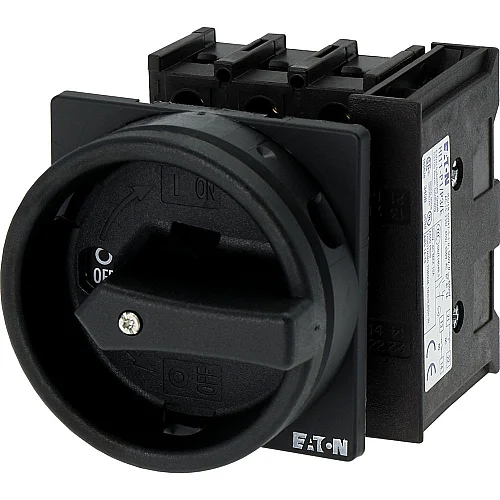 70194 - P1-25/ea/svb-sw/hi11 - Main Switch, P1, 25 A, Flush Mounting, 3 Pole, 1 N/o, 1 N/c, Stop Function, With Black Rotary Handle And Locking Ring, Lockable In The 0 (off) Position - 1