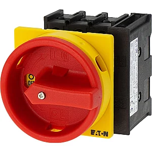 72567 - P1-32/ea/svb/hi11 - Main Switch, P1, 32 A, Flush Mounting, 3 Pole, 1 N/o, 1 N/c, Emergency Switching Off Function, With Red Rotary Handle And Yellow Locking Ring, Lockable In The 0 (off) Position - Eaton