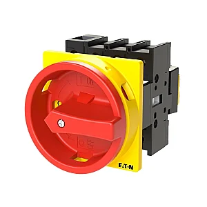 81587 - P1-25/ea/svb/n - Main Switch, P1, 25 A, Flush Mounting, 3 Pole + N, Emergency Switching Off Function, With Red Rotary Handle And Yellow Locking Ring, Lockable In The 0 (off) Position - Eaton