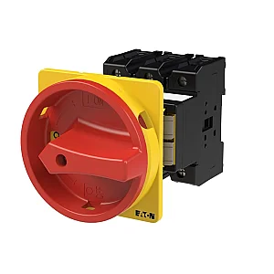 88558 - P3-100/v/svb - Main Switch, P3, 100 A, Rear Mounting, 3 Pole, Emergency Switching Off Function, With Red Rotary Handle And Yellow Locking Ring, Lockable In The 0 (off) Position - Eaton