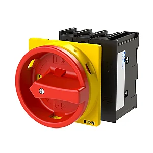 91080 - P1-25/ea/svb/hi11 - Main Switch, P1, 25 A, Flush Mounting, 3 Pole, 1 N/o, 1 N/c, Emergency Switching Off Function, With Red Rotary Handle And Yellow Locking Ring, Lockable In The 0 (off) Position - Eaton