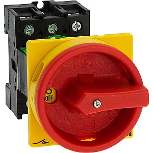 95676 - P1-32/v/svb - Main Switch, P1, 32 A, Rear Mounting, 3 Pole, Emergency Switching Off Function, With Red Rotary Handle And Yellow Locking Ring, Lockable In The 0 (off) Position - Eaton