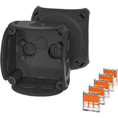 Junction Box Dk 0102 Xz 84x84x55mm Ip66 Black Halogen Free With Terminals - Hensel