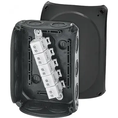 Junction Box Dk 1010 B With 5 Pole Terminals 10 Mm2, Black Ip66 - Hensel