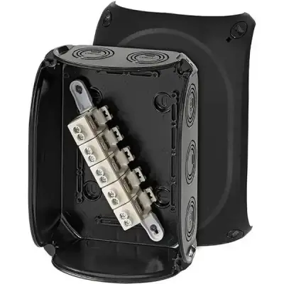Junction Box Kf 1610 B 210x155x92mm Ip66/67 Black With 5x10mm² Terminal - Hensel