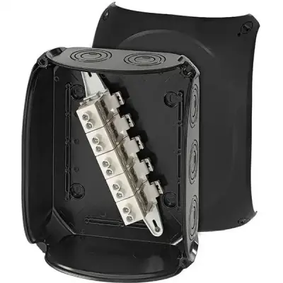 Junction Box Kf 2525 B With 5 Pole Terminals 25 Mm2, Black Ip66/67 - Hensel