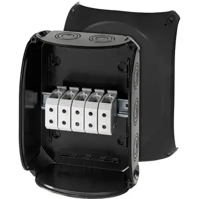 Junction Box Kf 3535 B With 5 Pole Terminals 35 Mm2, Black Ip66/67 - Hensel