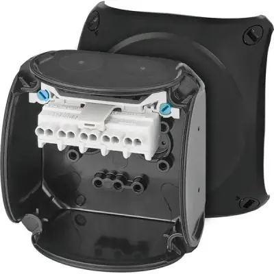 Junction Box Kx 0202 C 93x93x62mm Ip66 Black Halogen Free With 5x2,5mm² Terminal Uv Resistant - Hensel