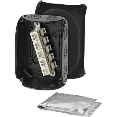 Waterproof Junction Box Wp 1010 B With 5 Pole Terminals 10 Mm2, Black Ip68 - Hensel