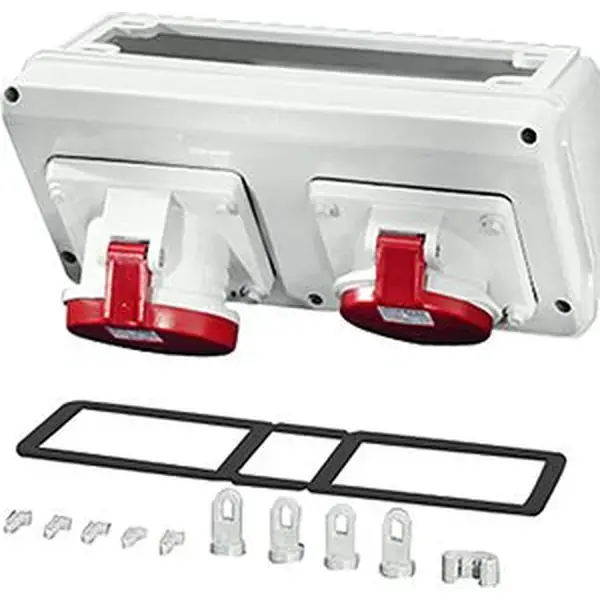 Hensel - Connection box with 1 x CEE receptacle 32 A, 5-pole, and 1 x CEE receptacle 63 A, 5-pole + PE. For mounting on enclosure walls 300 mm. - 1