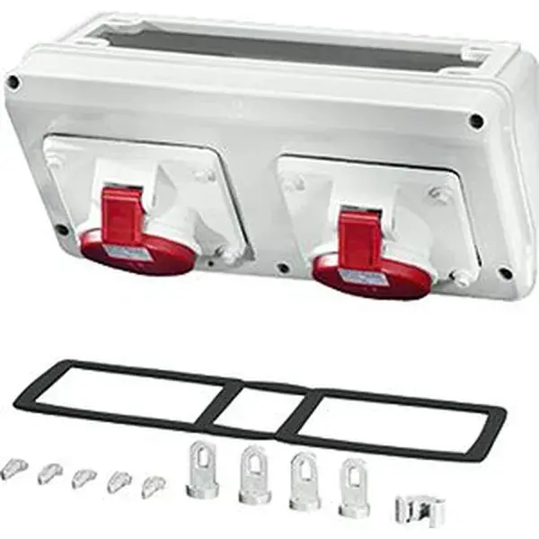 Hensel - Connection box with 2 x CEE receptacles 16 A, 5-pole. For mounting on enclosure walls 300 mm. Plug sockets can be rotated by 90°. - 1