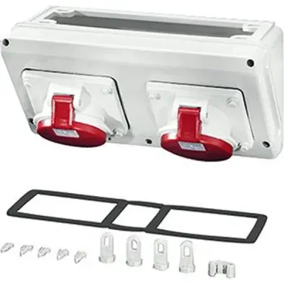 Hensel - Connection box with 2 x CEE receptacles 32 A, 5-pole. For mounting on enclosure walls 300 mm. Plug sockets can be rotated by 90°. - 1