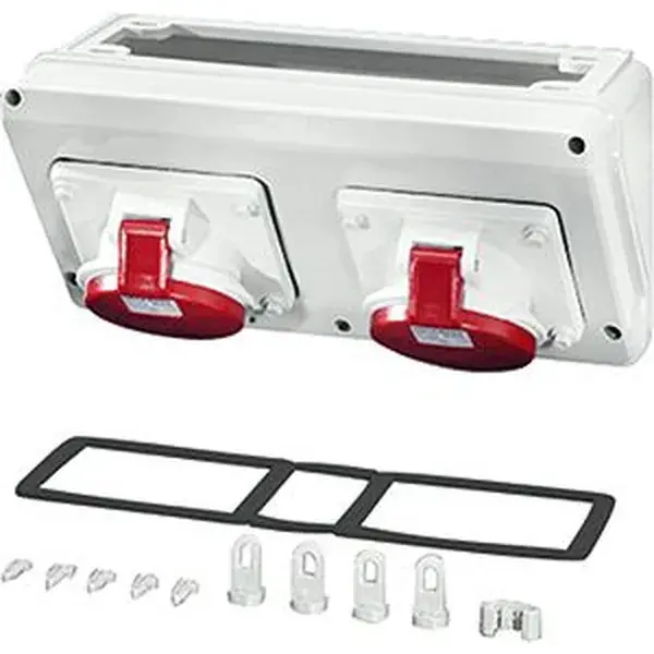 Hensel - Connection box with 2 x CEE receptacles 32 A, 5-pole. For mounting on enclosure walls 300 mm. Plug sockets can be rotated by 90°. - 1