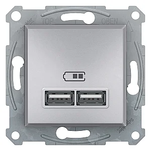 Asfora Double USB Type - A 2.1 A Aluminium - EPH2700261 - Schneider Electric