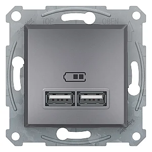 Asfora Double USB Type - A 2.1 A Steel - EPH2700262 - Schneider Electric