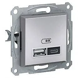 Asfora USB Socket 2.4 A A+C Aluminium - EPH2700361 - Schneider Electric