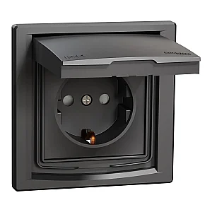 Asfora Side - E. Socket Out.Ip44W/Shtr Anthracite - EPH3100371 - Schneider Electric