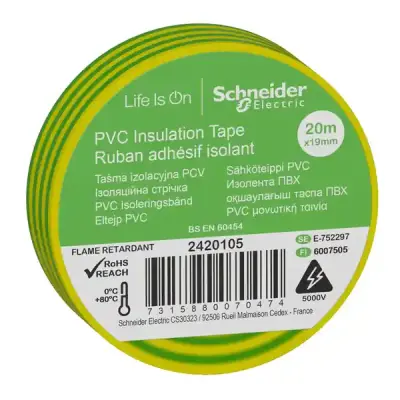 2420105 - Insulation Tape 19mmx20m Yellow/green - Schneider Electric