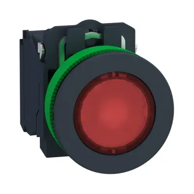 XB5FW34M5 - Flush Red Cap Ill Pb Led 230 1no 1nc Scr - Schneider Electric