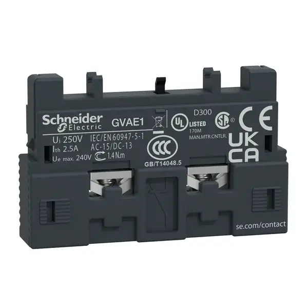 Schneider Electric - GVAE1 - 1NO OR 1NC AUX CONTACT FRONT FOR GV2 - 1