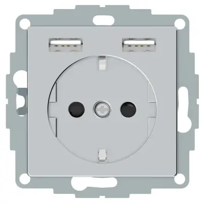 Schneider Electric - MTN2366-0460 - Schuko SO with USB charger TPb alu SysM - 1