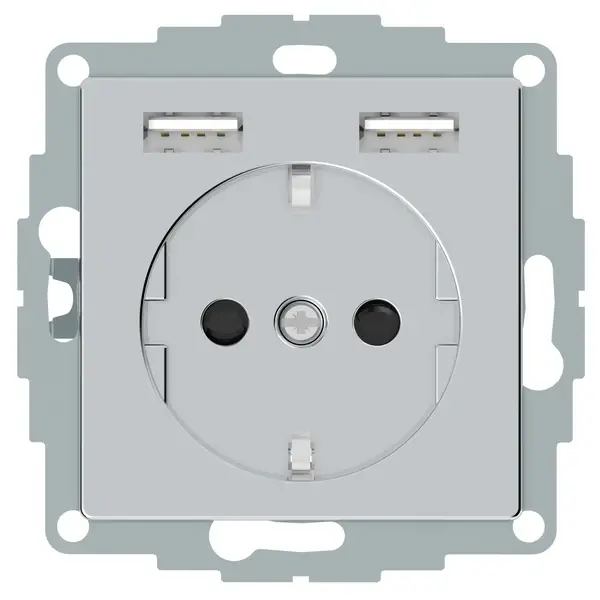 Schneider Electric - MTN2366-0460 - Schuko SO with USB charger TPb alu SysM - 1